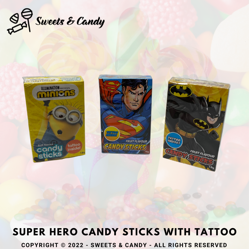 Super Hero Candy Sticks With Tattoo