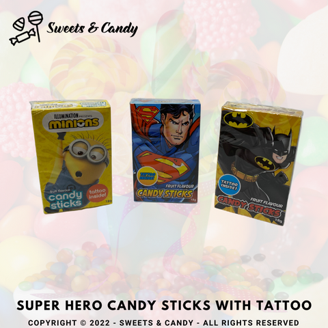 Super Hero Candy Sticks With Tattoo